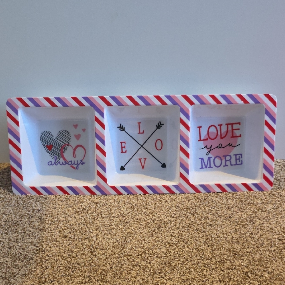 Valentine's Serving Dish - Striped Love Themed Decorative Tray